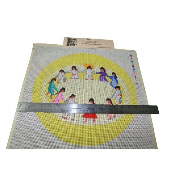 Rare Authorized DeGrazia Handpainted Needlepoint Canvas 14" Circle Sundance Desi - Picture 4 of 6